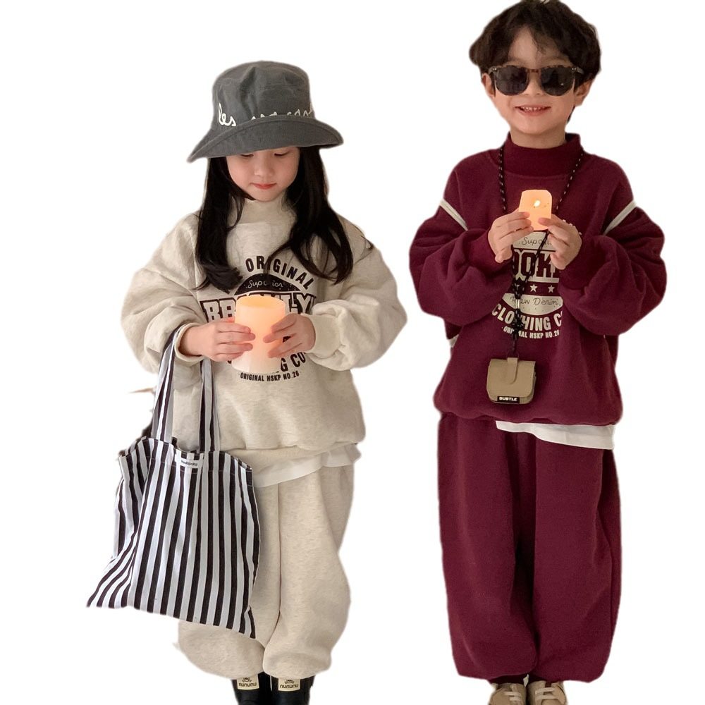2025新款童套装冬款男童女童韩版高领字母加绒卫衣套装儿童加,童装/婴儿装/亲子装,儿童运动套装,淘宝优惠券,粉丝福利购,淘宝优惠卷