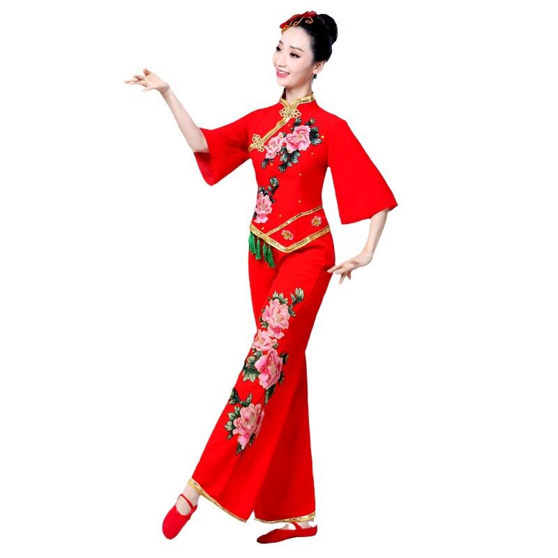 2026新款秧歌服成人女腰鼓扇子舞蹈广场舞服装套装夏季女短袖高品