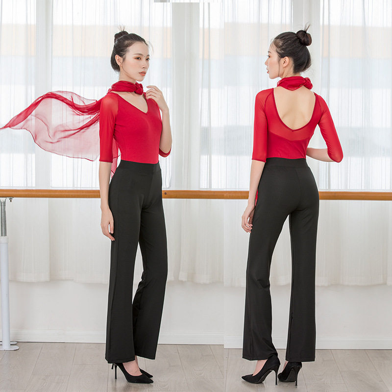 2026新款舞蹈练功服名媛性感连体服拼接网纱形体服模特走秀礼仪训