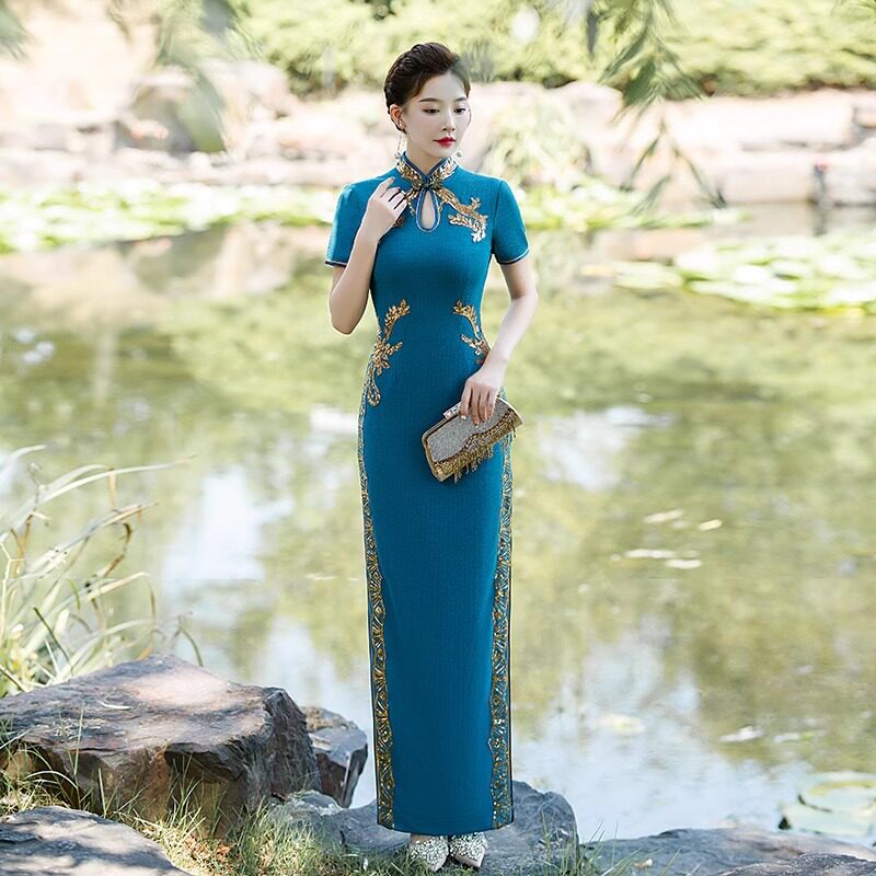 2026新款走秀旗袍春夏礼仪演出礼服修身优雅走秀改良演出服中国风
