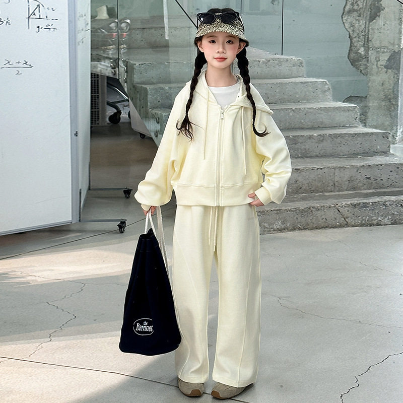 2026新款女童休闲套装春秋大童时髦洋气连帽外套阔腿裤时尚两
