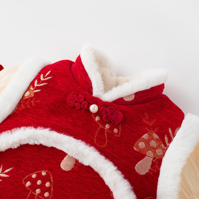 2025新款婴儿衣服加厚加绒连体衣冬季中国风拜年服3969外