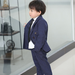 2026新款秋季男童套装西装外套中长款双排扣韩版儿童西服两件