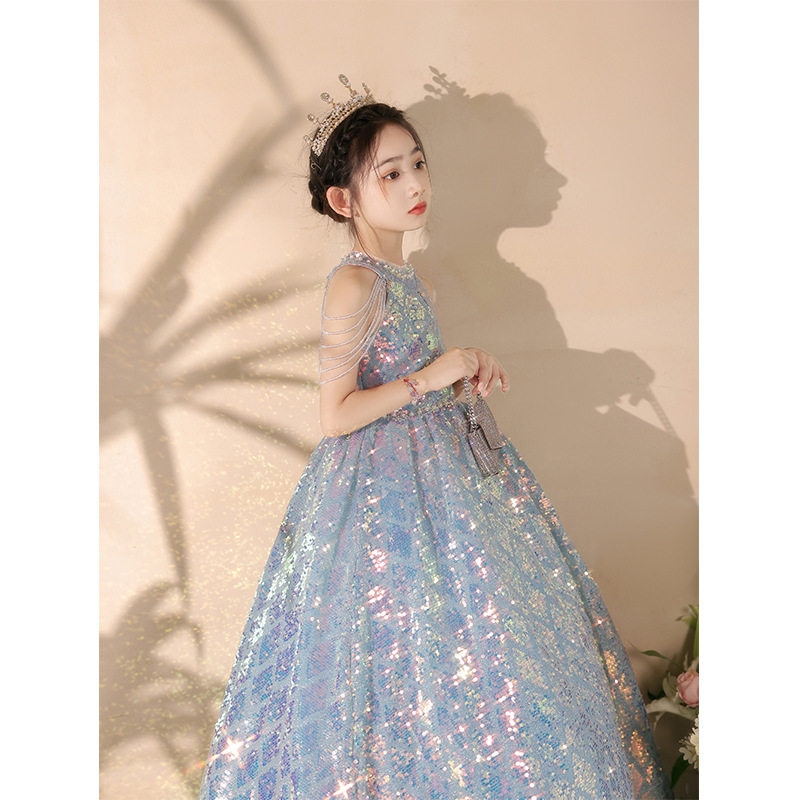 2026新款儿童礼服裙法式亮片主持人轻奢小众舞台走秀公主裙女童钢