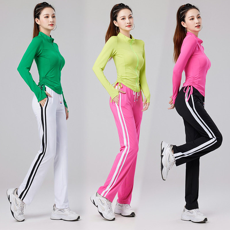 2026新款运动t恤女广场舞杨丽萍女士长袖瑜伽健身操红色舞蹈服速