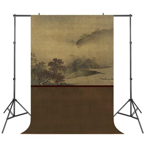 新款复古古装山水水墨画摄影背景布影楼室内全家福拍照数码写真布
