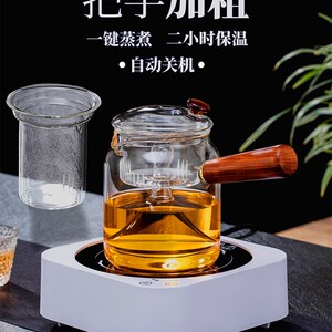 茗见新款可提式壶电养生蒸煮茶器小型耐高温泡茶壶木把玻璃过滤壶
