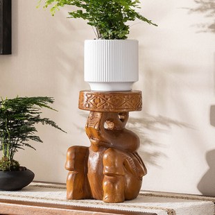 创意室内客厅桌面小花架飘窗台多肉花架子阳台花盆架实木大象摆件