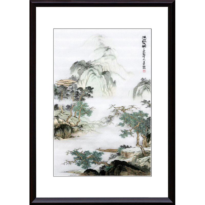 苏绣成品挂画山水联屏客厅沙发背景墙装饰画三联屏纯手工蚕丝刺绣