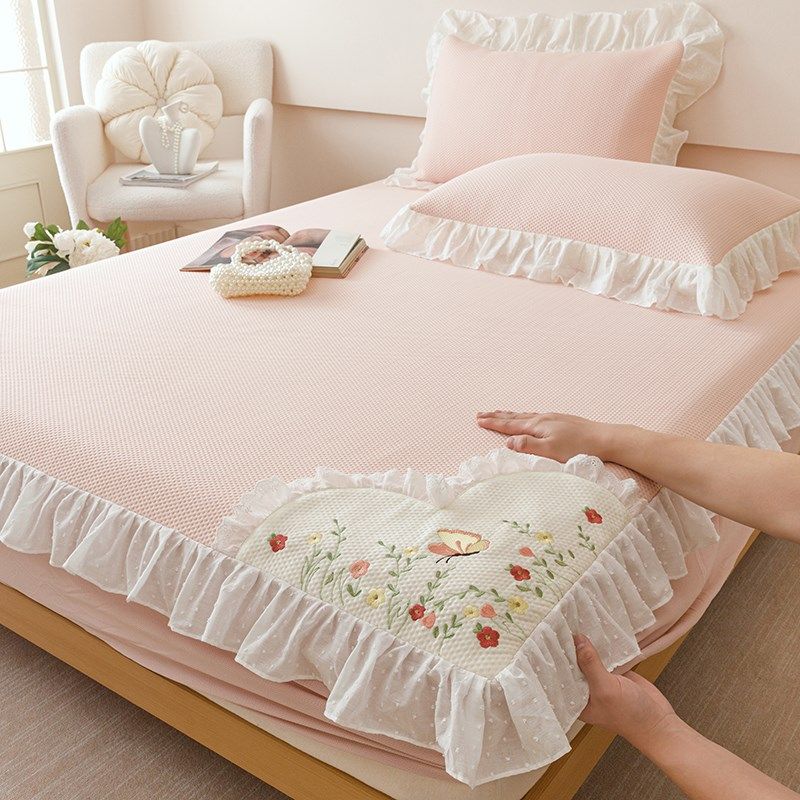 夏季凉感冰丝凉席三件套床笠款豆豆席公主风花边床罩夏天空调软席,床上用品,冰丝席,淘宝优惠券,粉丝福利购,淘宝优惠卷