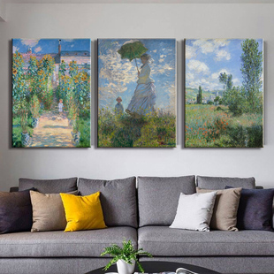 油画餐厅卧室挂画无框画 饰画摆画欧式 莫奈名画撑伞 女人民宿装