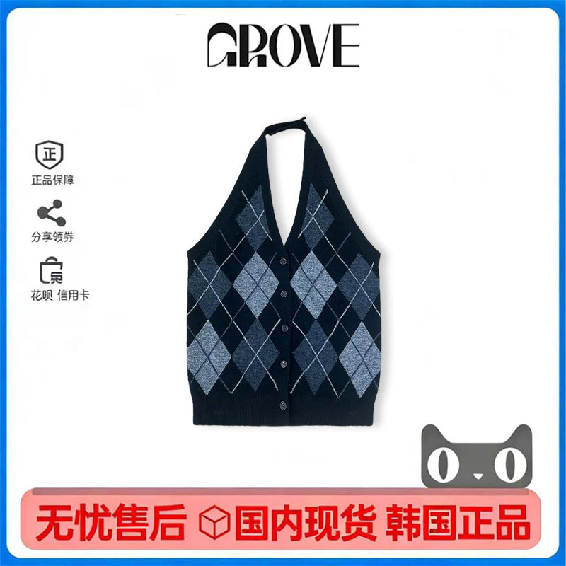 韩国grovelove挂脖长袖针织衫