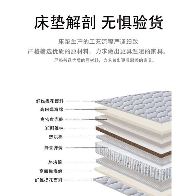 JM808海马喜赢门席梦思乳胶弹簧床垫3E椰棕黄麻软硬垫家用出租房