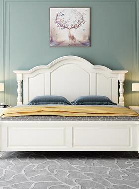 美式白色实木床现代简约1.5米单双人奶油风经济小户型1.8储物床