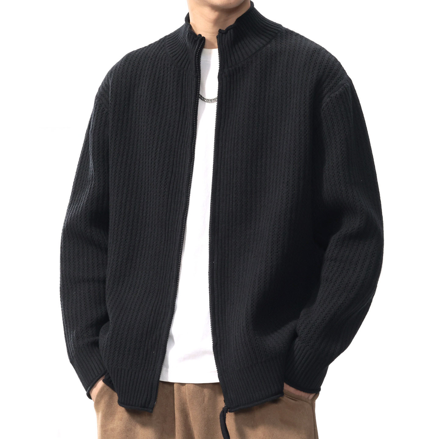 春秋季针织毛衣开衫外套男拉链