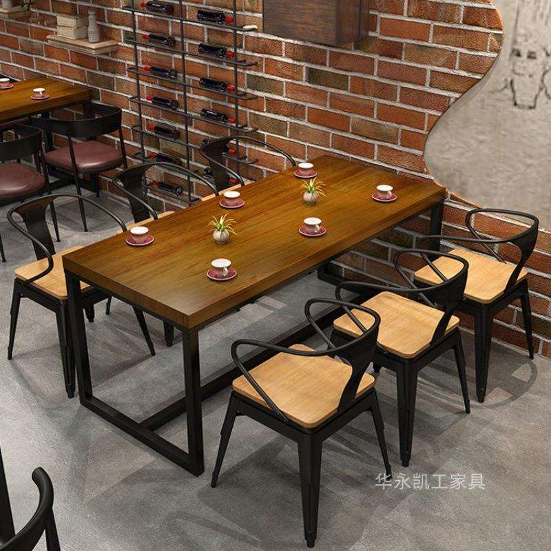 工业风清吧小酒馆长条桌子咖啡厅休闲烤吧餐厅复古实木餐桌椅组合