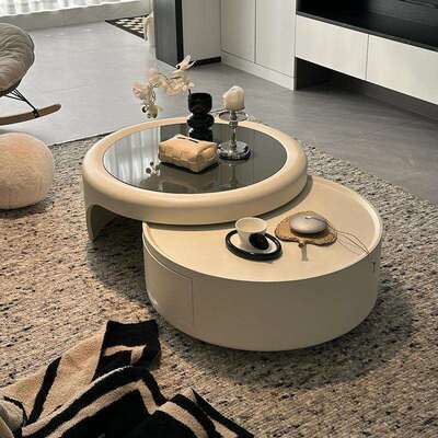 好似玉现代简约新款网红法式茶几客厅家用小户型感奶油风圆形轻奢