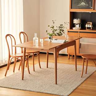 小半家具可伸缩餐桌小户型实木折叠桌子樱桃木餐桌椅组合全实木