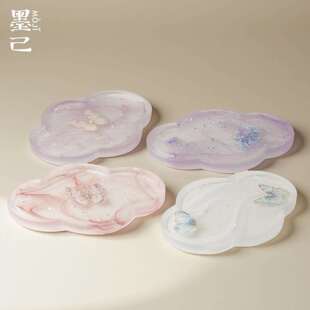 墨己玻璃海棠晕染壶承茶道配件茶壶垫干泡台托盘高颜值蝴蝶茶托