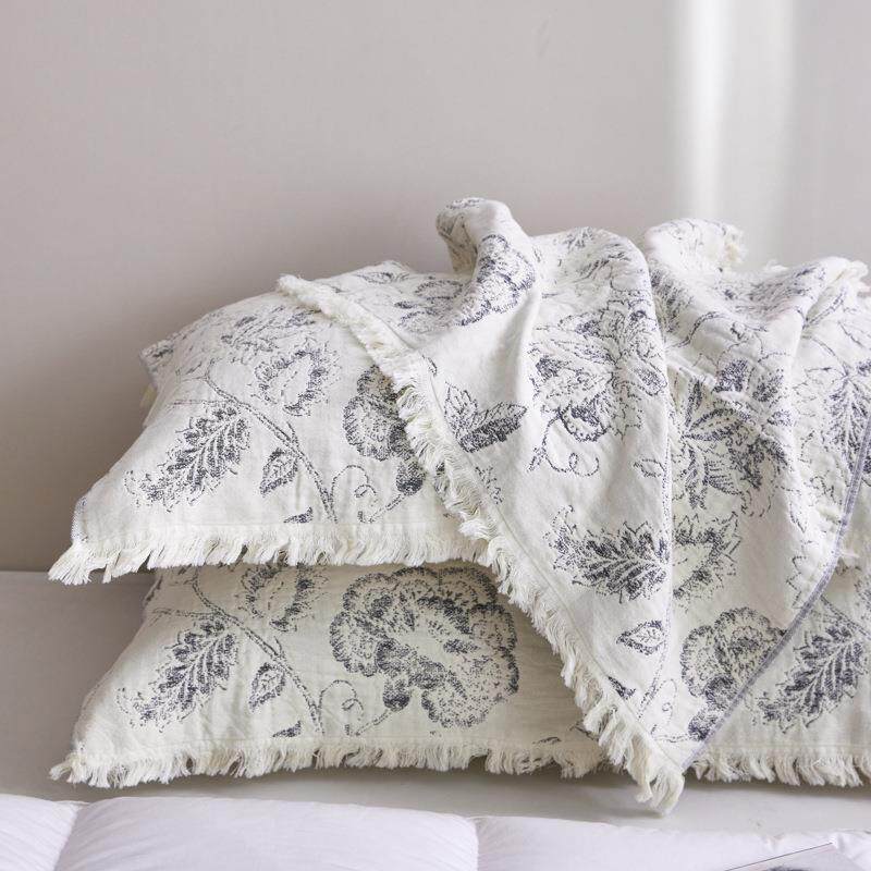 a类母婴级全棉色织提花流苏枕巾纯棉防头油枕头巾一对装四季通用