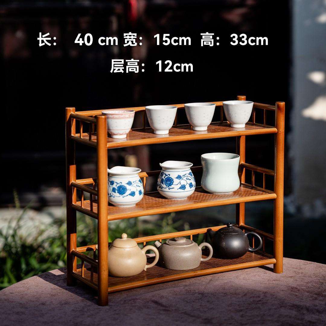 邱峰邱师傅竹木博古架茶杯茶茶具收纳置物架桌上小型竹制茶杯架J&