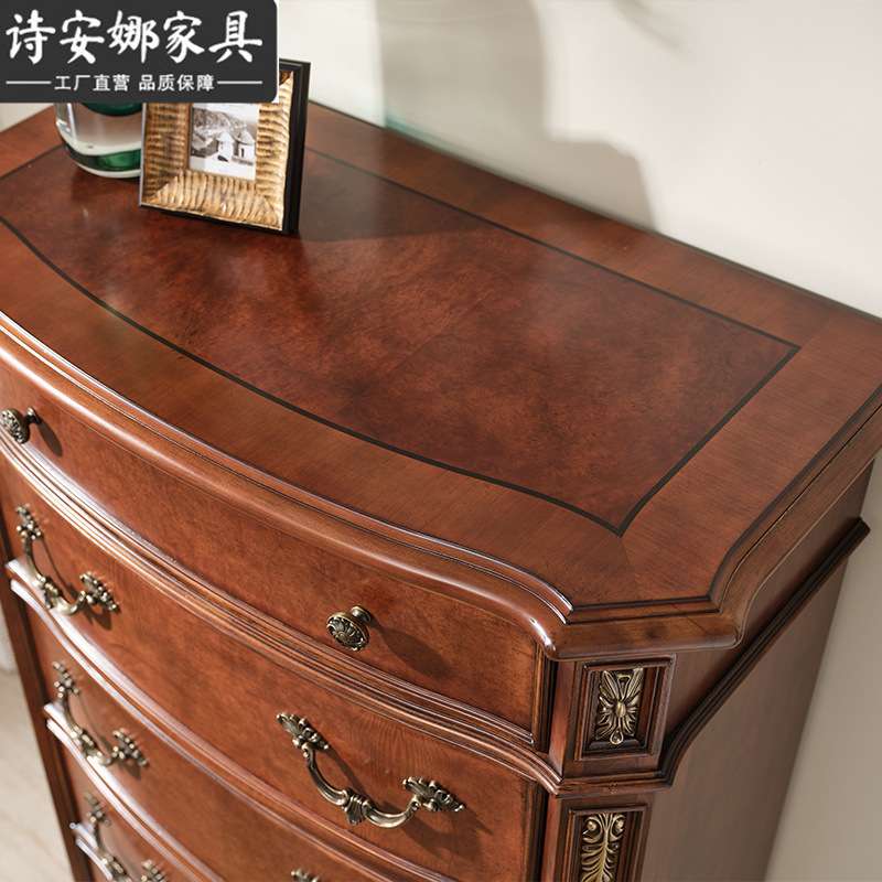 美式实木手工雕花五斗柜卧室欧式仿古抽屉式收纳储物柜子新品M6
