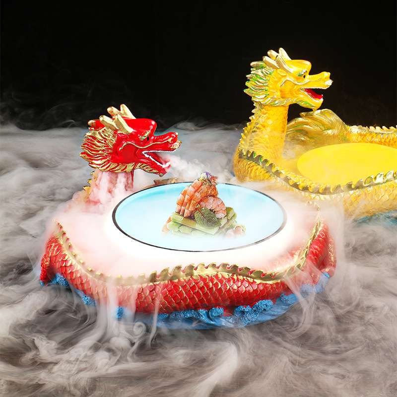 网红创意特色干冰龙形餐盘重庆十七门火锅店麻辣盘龙牛肉专用餐具