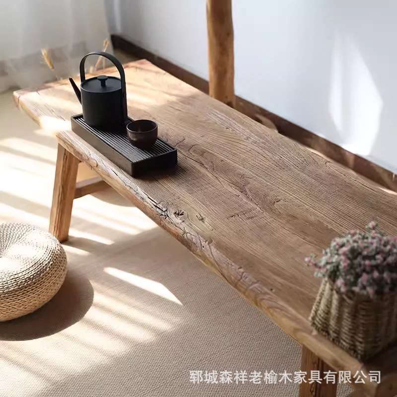 老榆木长方形书桌做旧客厅泡茶台卧室学习看书桌办公用桌椅组合