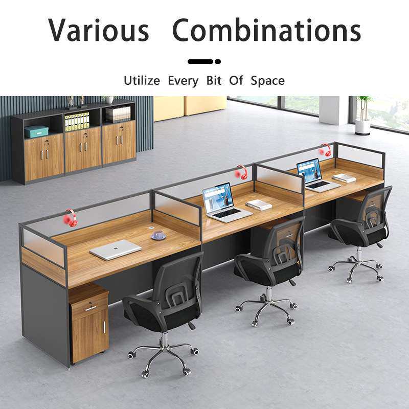 Office staff desks and chairs combination of four artificial