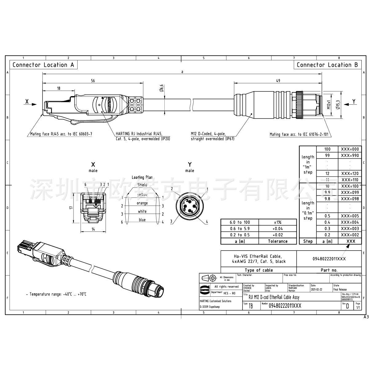 HARTING浩亭09480222011100哈丁M12圆形连接器电缆连接器和电缆组