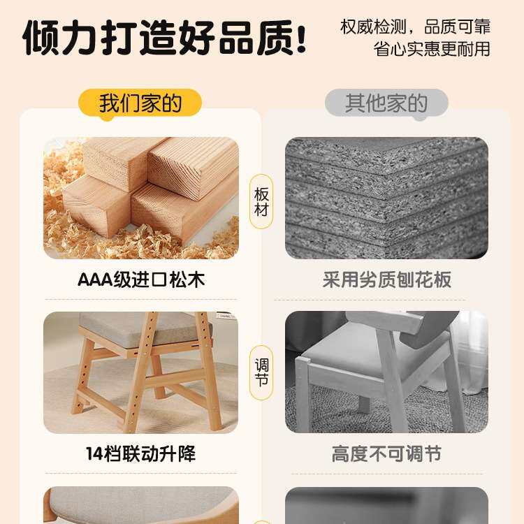 儿童学习椅子可升降调节实木靠背座椅学生坐姿矫正写字书桌椅餐椅