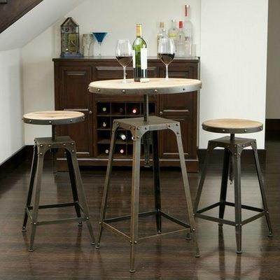 实木铁艺成套桌椅咖啡厅酒吧KTV可旋转升降餐桌餐椅个性创意桌椅