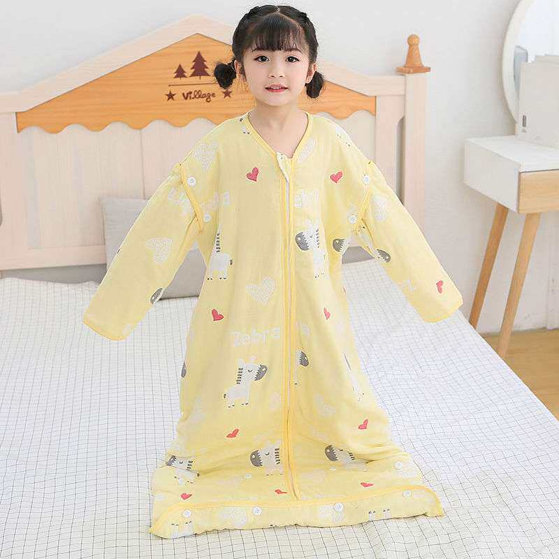 xKW纱布宝宝睡袋儿童春秋款夏季薄款中大童防踢被神器6到12岁 3到