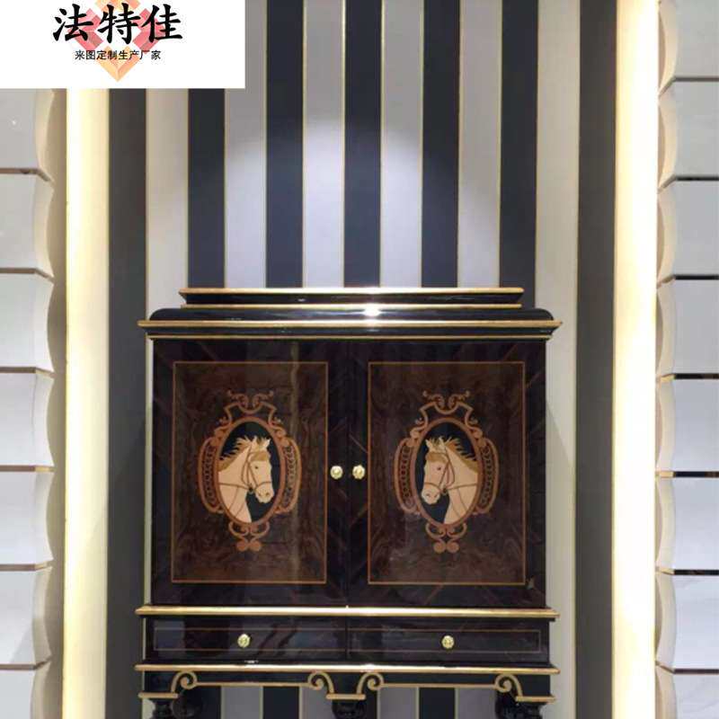 新古典后现代玄关柜门厅柜 欧描式金银奢华储物柜 实木隔断餐边柜