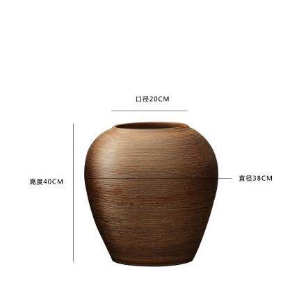 景德镇陶瓷花瓶摆件客厅插花落地陶罐花钵现代简约酒店装饰缸土黄