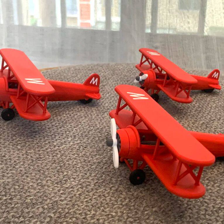 3D打印仿真飞机模型儿童玩具螺旋桨可联动旋转航空模型桌面摆件