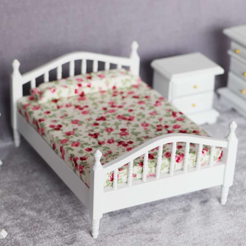 1:12迷你娃娃屋dollhouse12分娃娃用家具模型摆件白色卧室6件套装