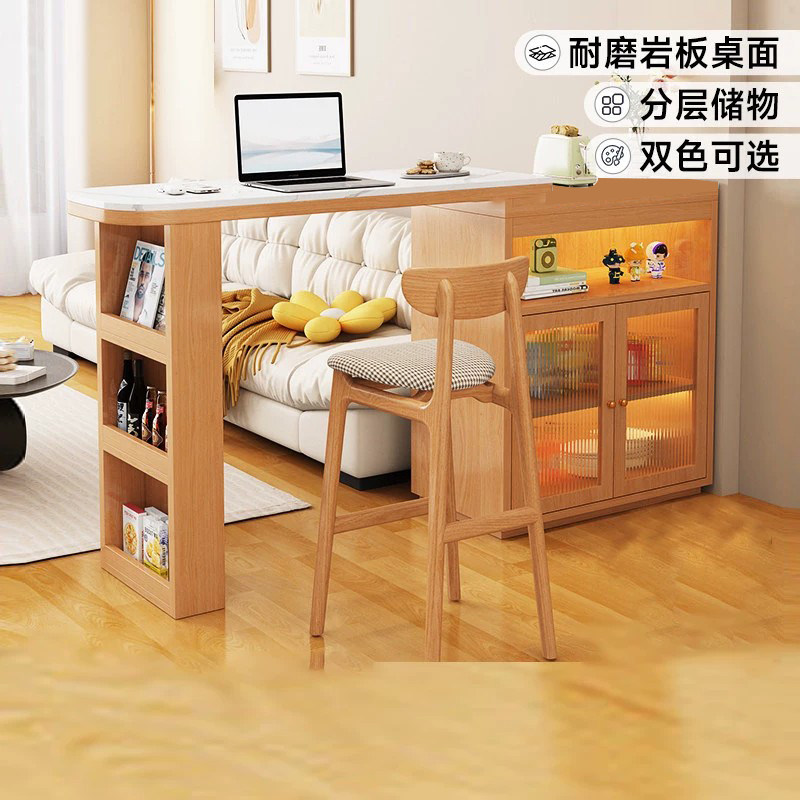 实木吧台桌伸缩桌子阳台休闲小吧台家用餐柜一体客厅整体橱柜隔断