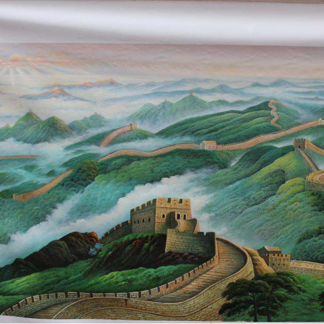 纯手绘油画新中式客厅家居电视背景餐厅风景画办公室长城墙壁挂画