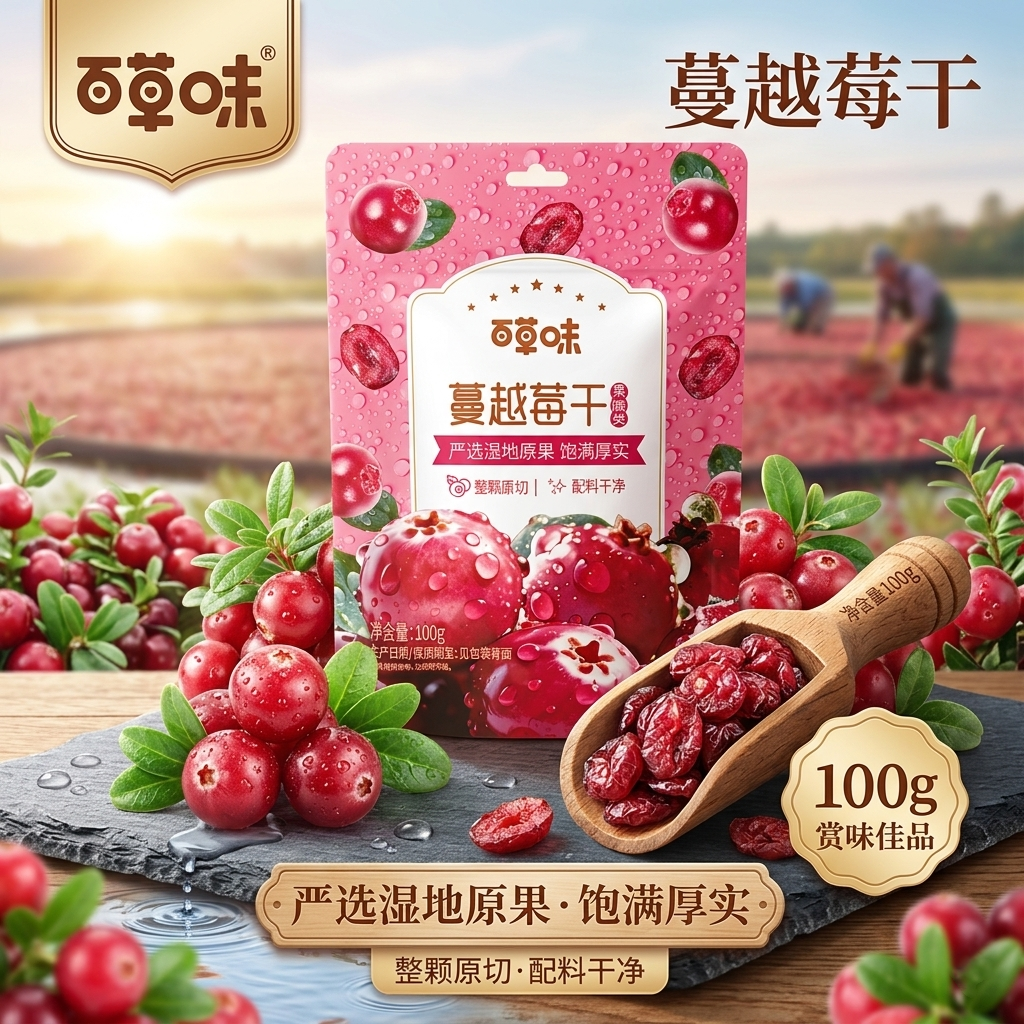 百草味蔓越莓干100g水果干果脯蜜饯烘焙休闲零食袋装烘焙原料