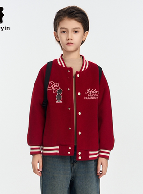 memoryin童装外套两个小朋友保暖宽松字母刺绣美式复古棒球服