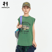 memoryin童装 运动背心两个小朋友无袖 宽肩复古字母印花宽松背心