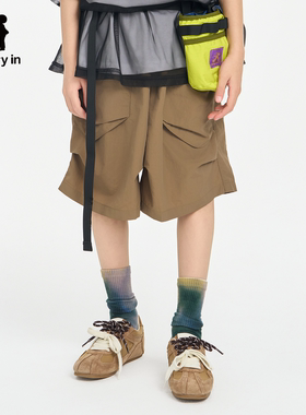 memoryin童装短裤两个小朋友简约大口袋松紧腰休闲工装短裤