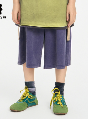 memoryin童装短裤两个小朋友休闲百搭松紧腰宽松直筒工装短裤