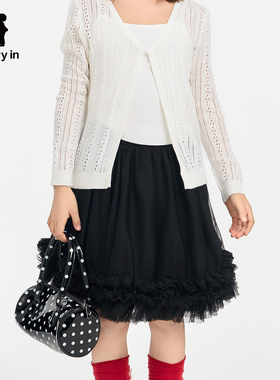 memoryin童装A字裙两个小朋友女孩甜美网纱蕾丝拼接半身裙