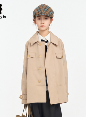 memoryin童装梭织外套两个小朋友复古英伦风翻领风衣外套
