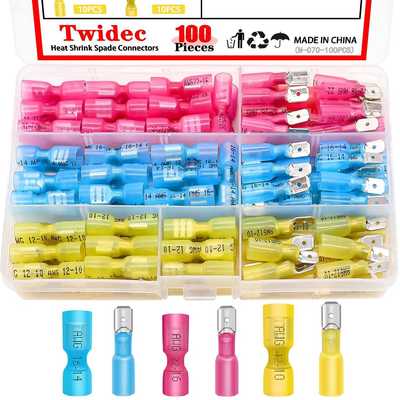 100pcs 盒装防水预绝缘热缩端子 热缩插片公母端子线接头连接器