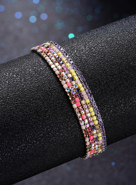 彩色水晶多层叠戴闪亮女手链