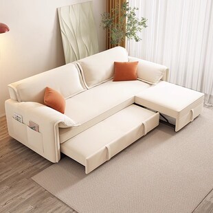 小户型客厅沙发床两用 奶油风一字直排可折叠 双人抽拉式带贵妃榻