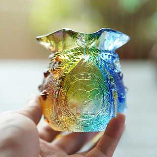 琉璃聚宝盆钱袋子花瓶收银台招财进宝日进斗金聚财福袋摆件家用